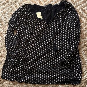 Lucky Brand Black Blouse with Cream Floral Motifs